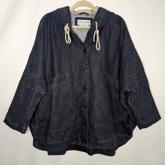 Nikki Jones Montreal Women's Navy Blue Linen Blend Hooded Anorak Jacket XS - Picture 1 of 7